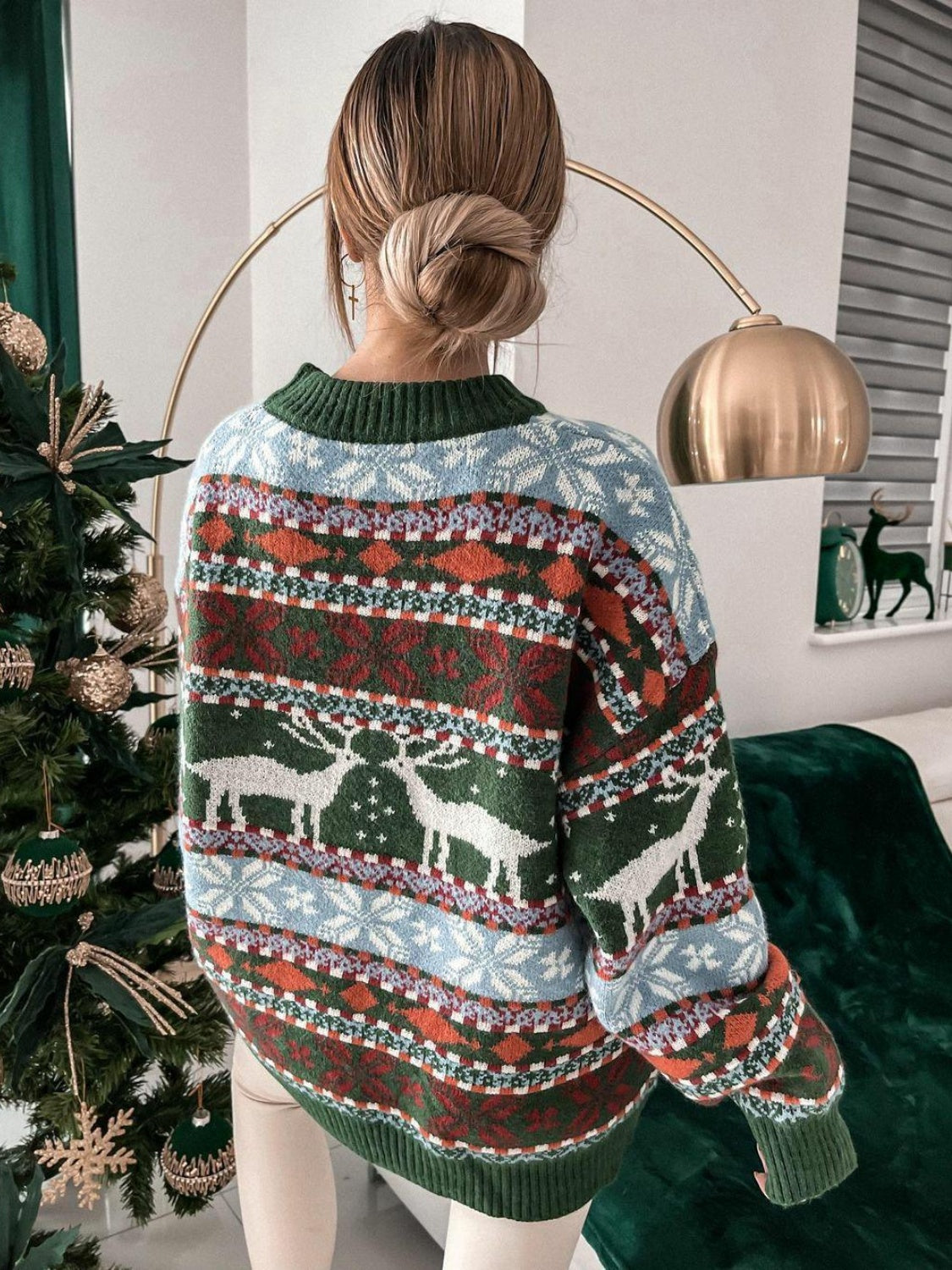 Winter Wonderland Round Neck Dropped Shoulder Sweater