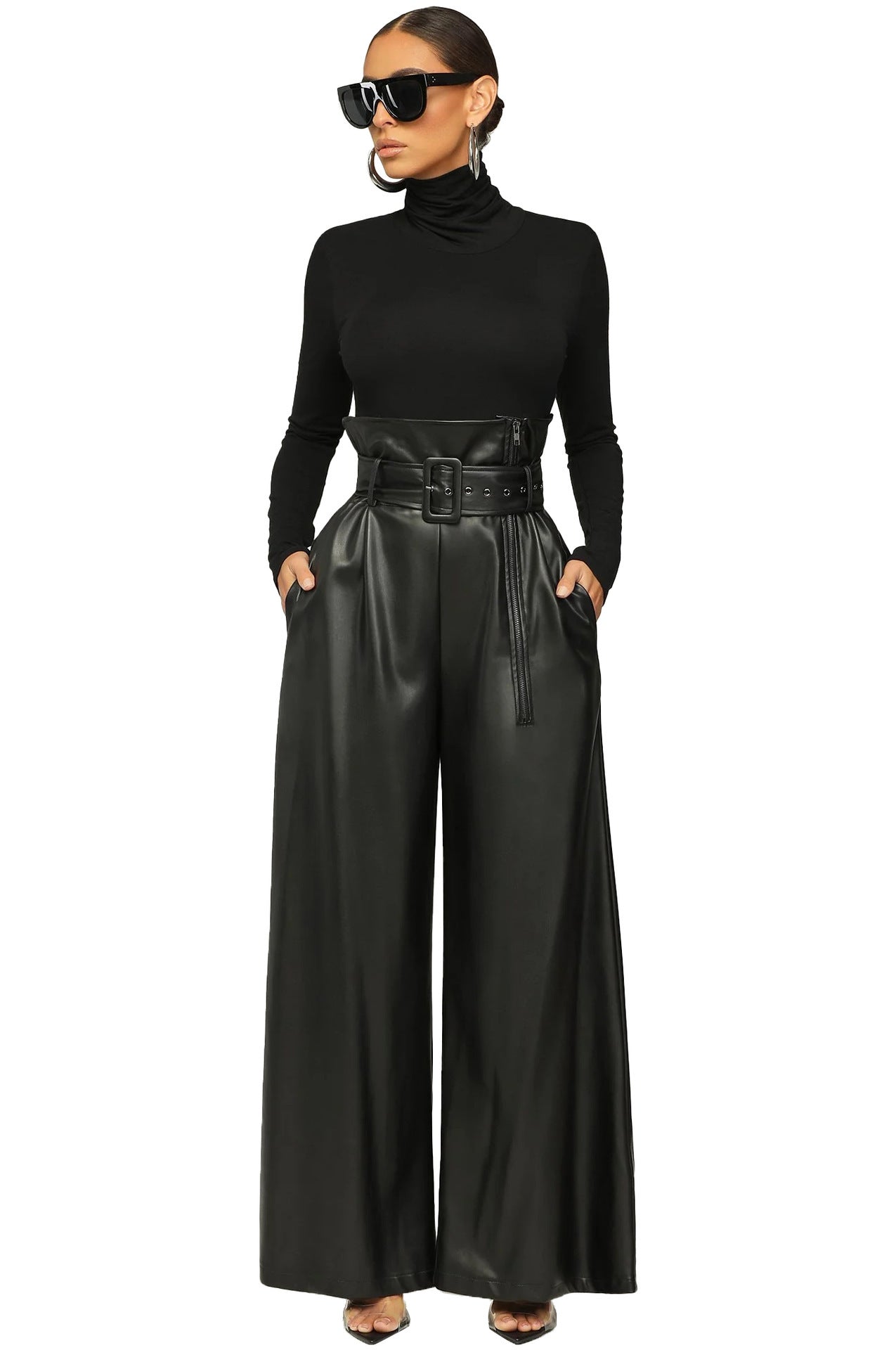 High Waist Wide Leg Faux Leather Pants