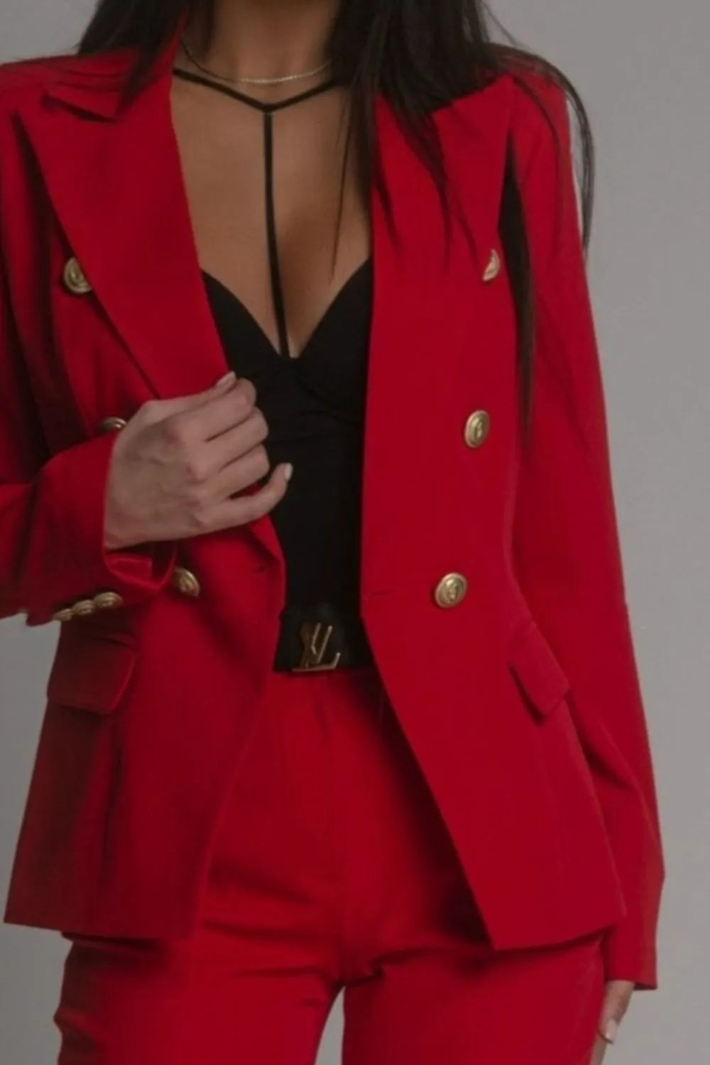 Ladies' Lapel Collar Long Sleeve Blazer and Pants Set 