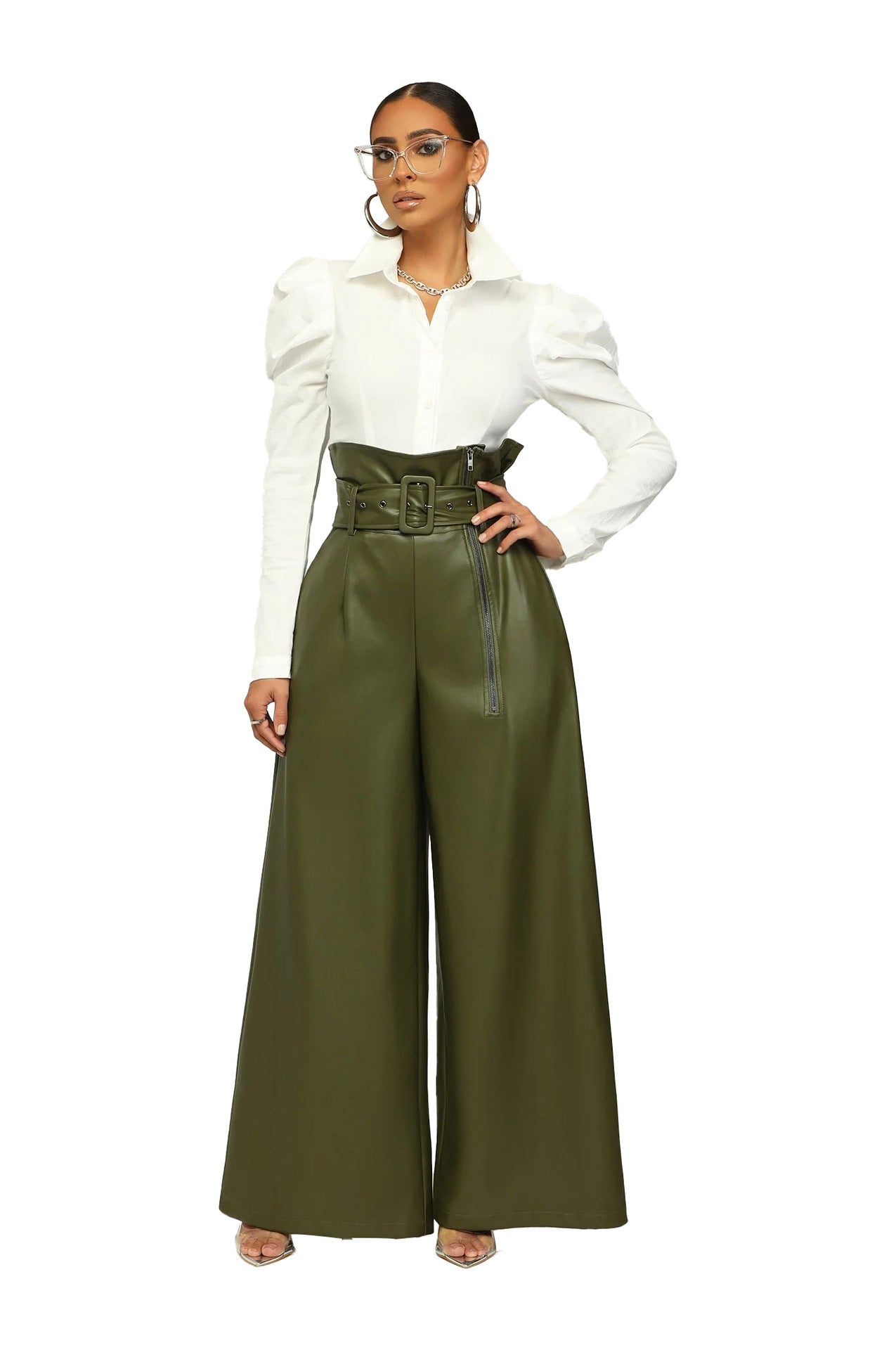 High Waist Wide Leg Faux Leather Pants