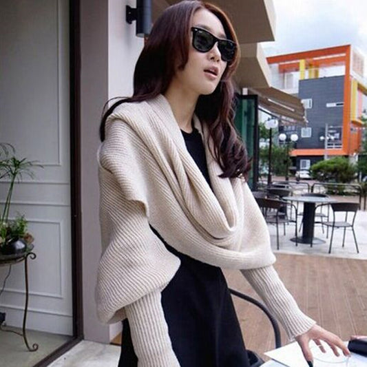 Women's Knitted Scarf Shawl With Sleeves