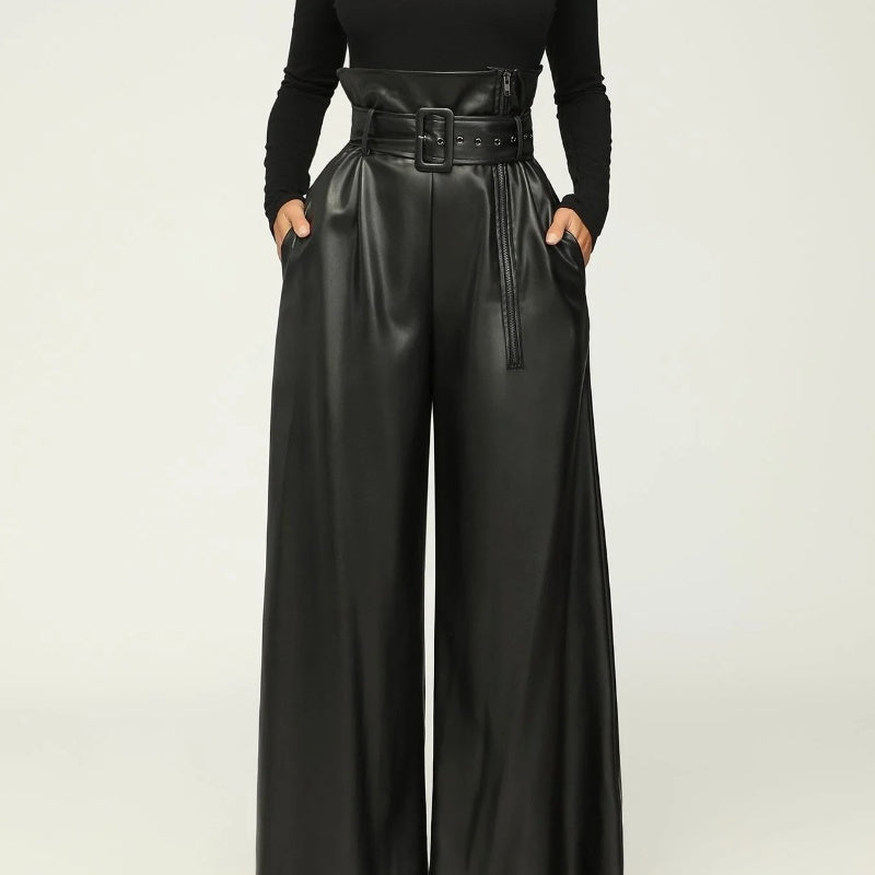 High Waist Wide Leg Faux Leather Pants