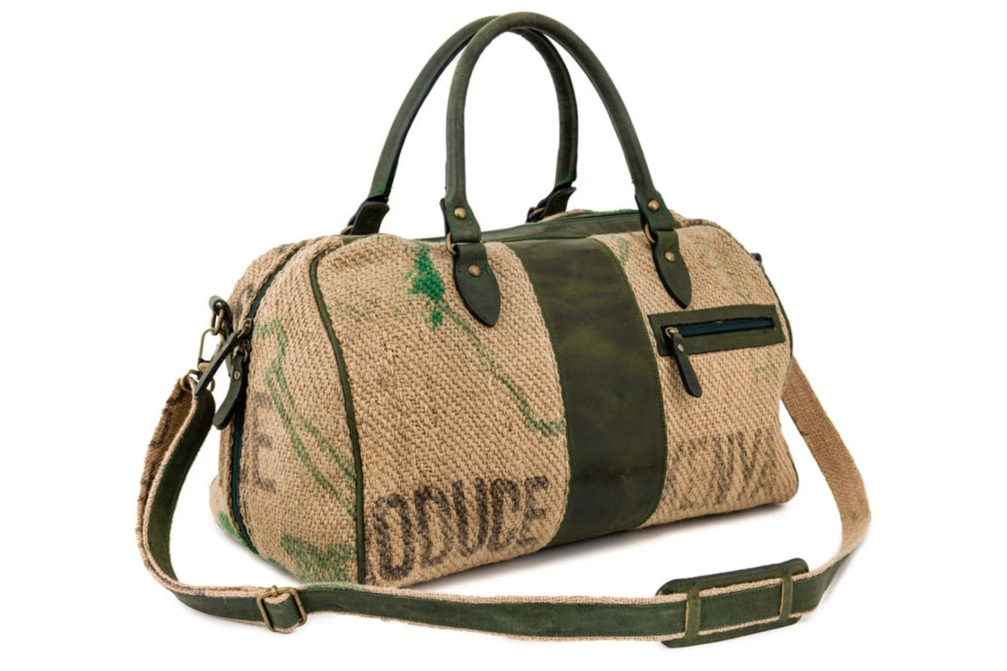 Coffee Burlap Weekender Duffle Bag By Flowers & Leaves