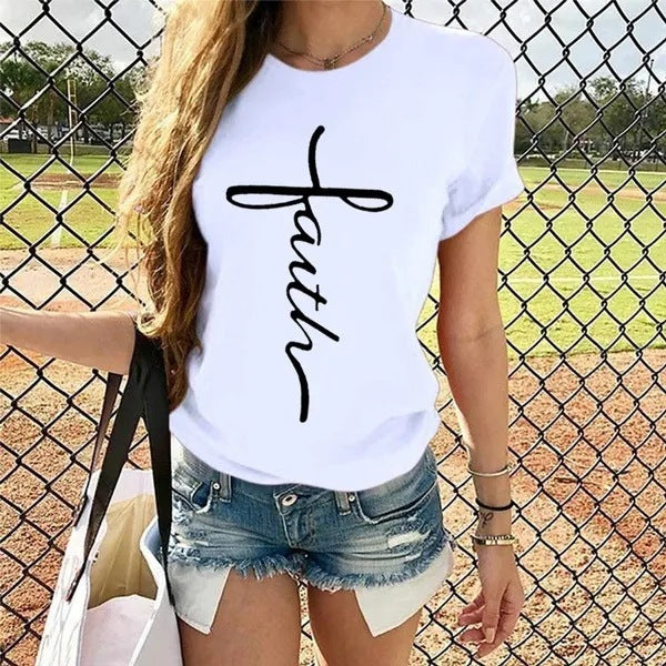 "Faith" Round Neck Short Sleeve T-shirt