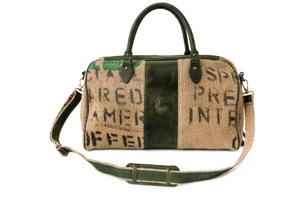 Coffee Burlap Weekender Duffle Bag By Flowers & Leaves