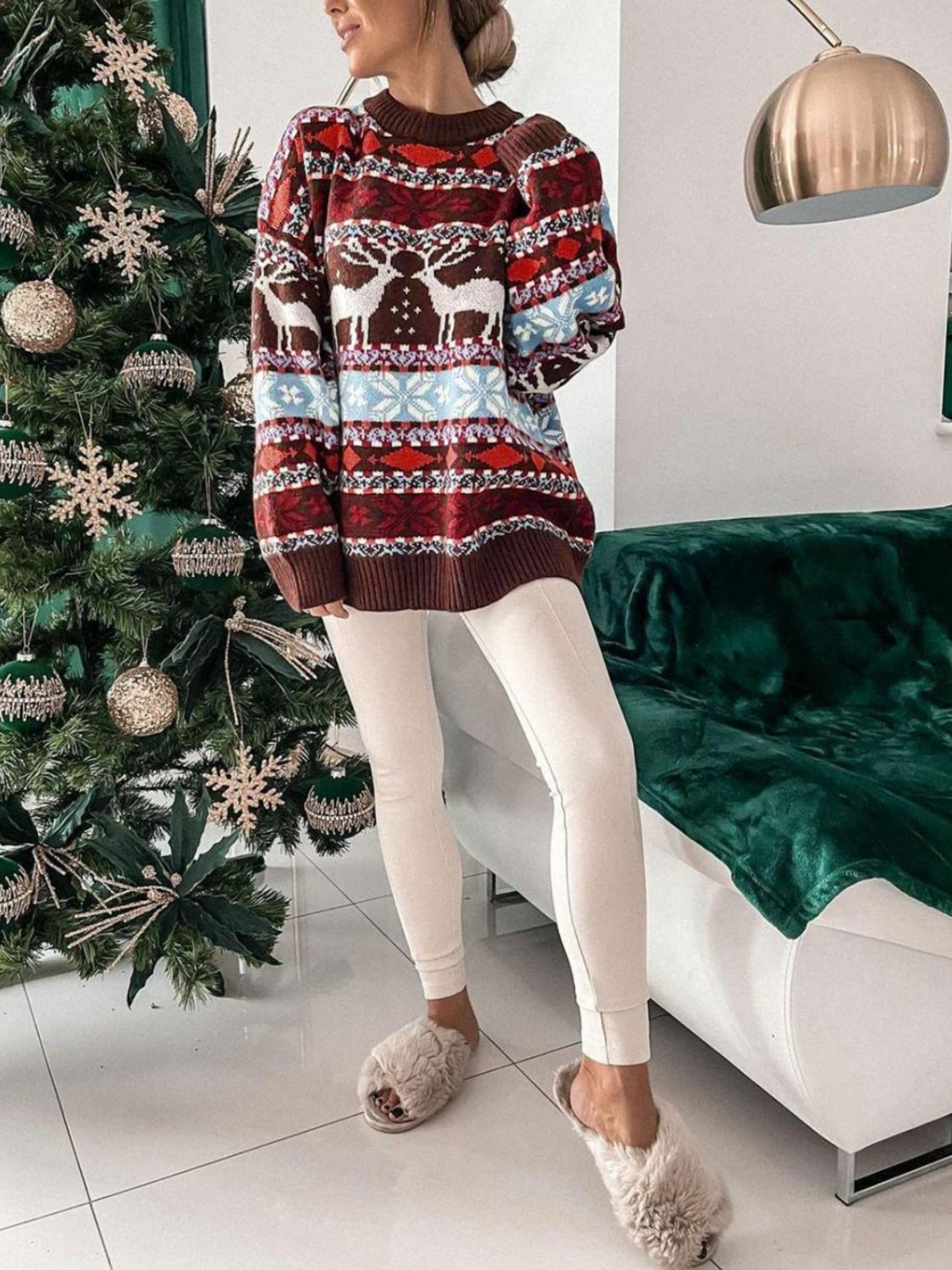 Winter Wonderland Round Neck Dropped Shoulder Sweater