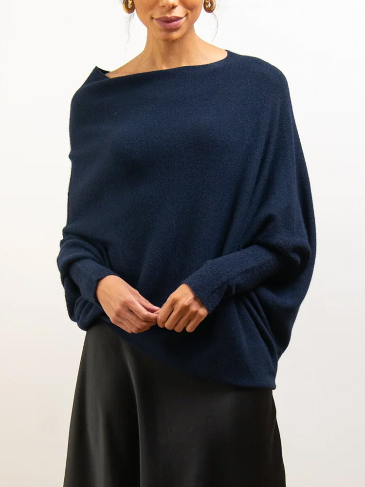 Solid Off-shoulder Batwing Sleeve Sweater