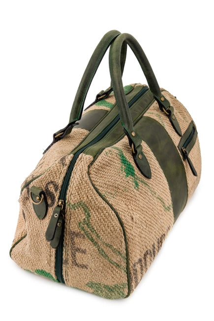 Coffee Burlap Weekender Duffle Bag By Flowers & Leaves