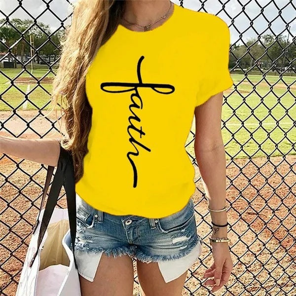 "Faith" Round Neck Short Sleeve T-shirt