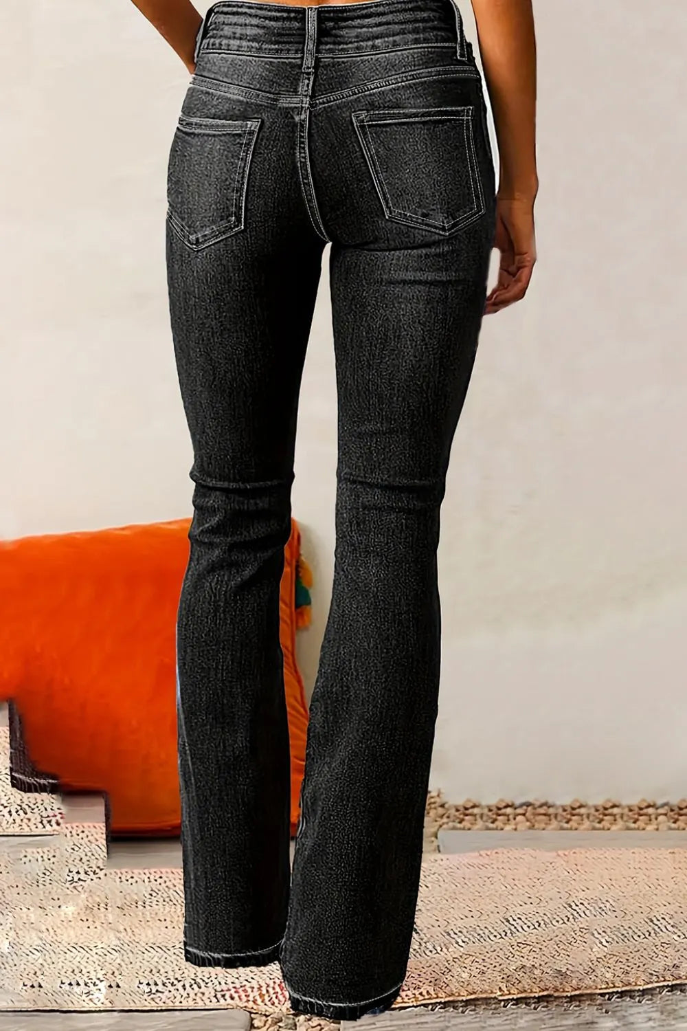 Cat Whisker Washed Bootcut Jeans-black