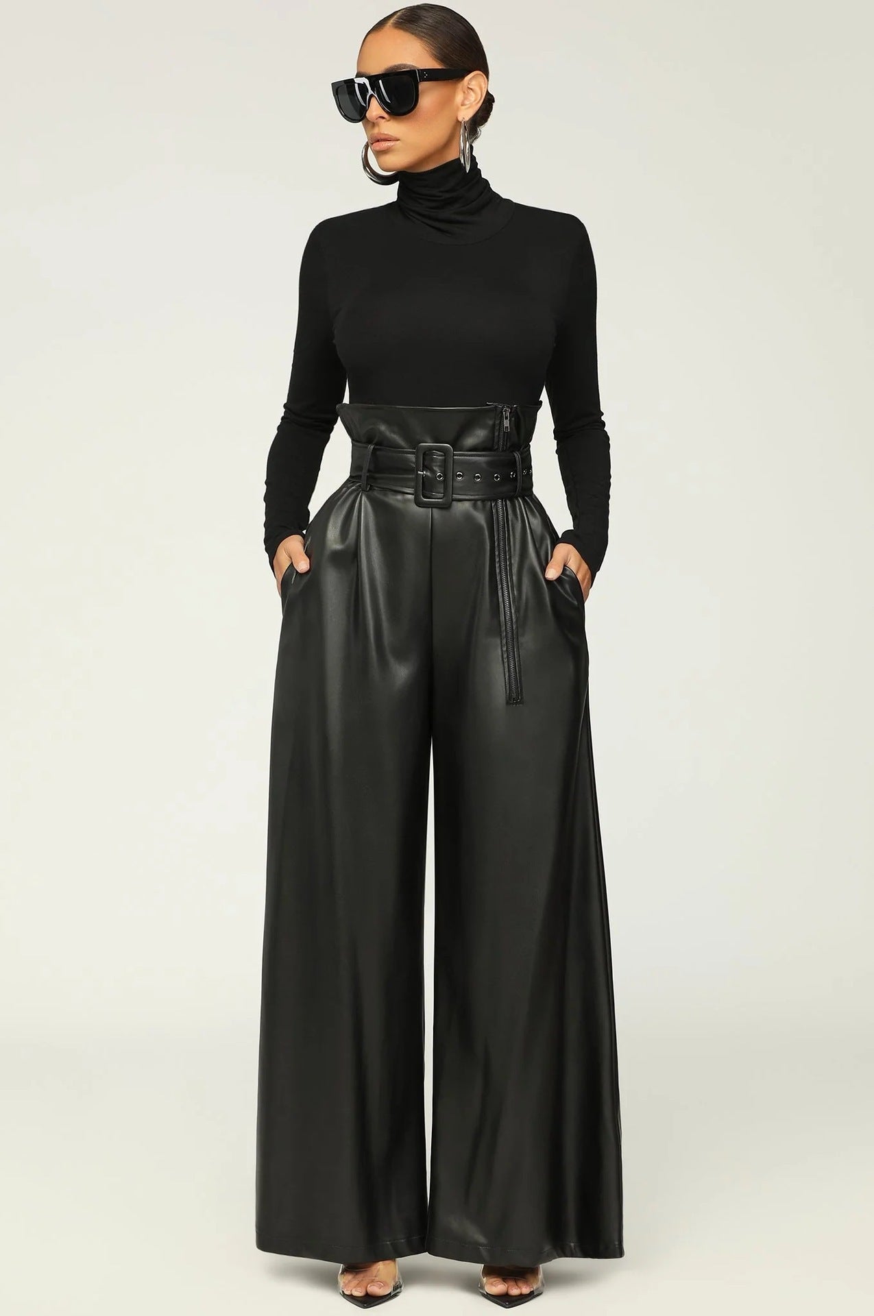 High Waist Wide Leg Faux Leather Pants