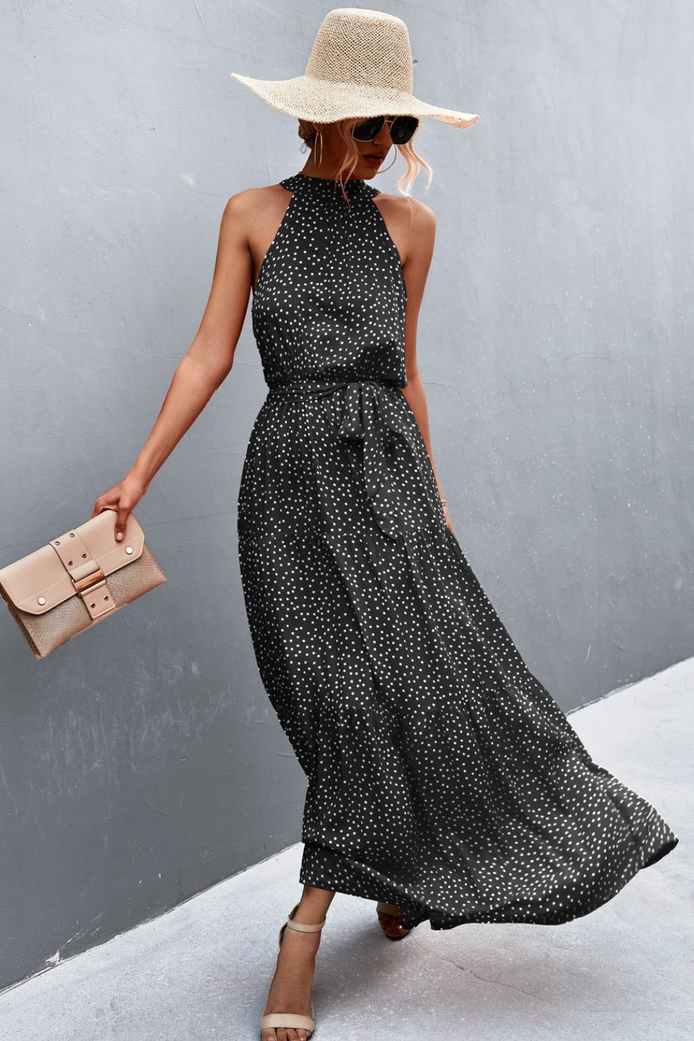 Summer Sleeveless Tie Waist Maxi Dress