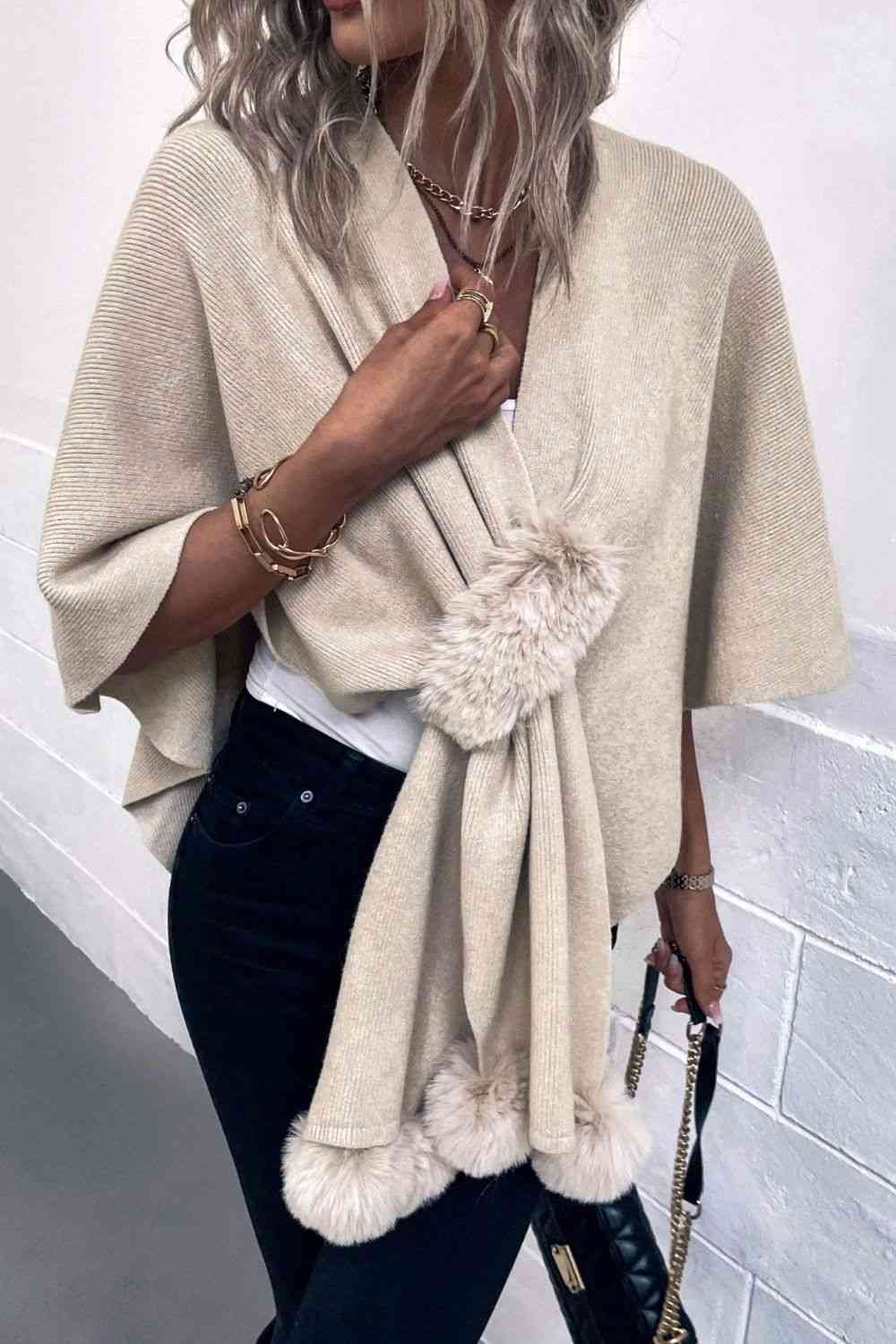 Pom-Pom Trim Poncho