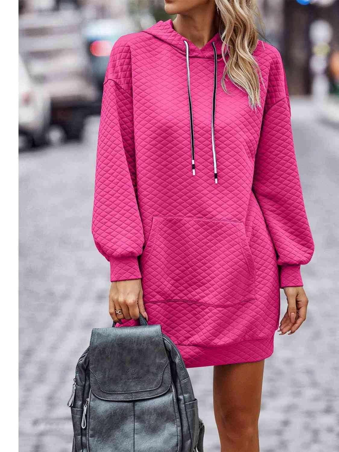 Textured Drawstring Tunic Hoodie Dress