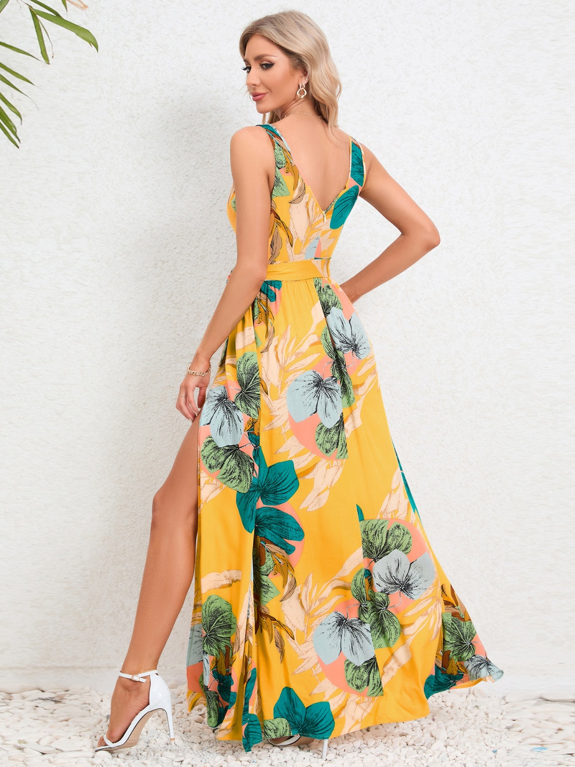 Tropical Sundress with tied waist and side split