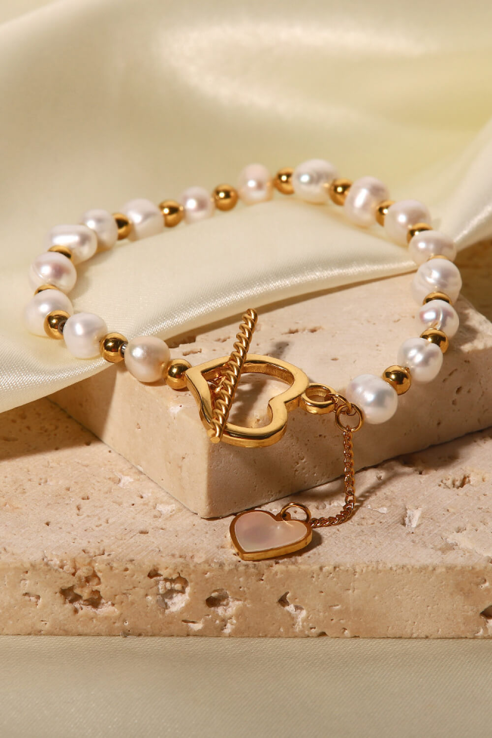 Freshwater Pearl Heart Charm Bracelet