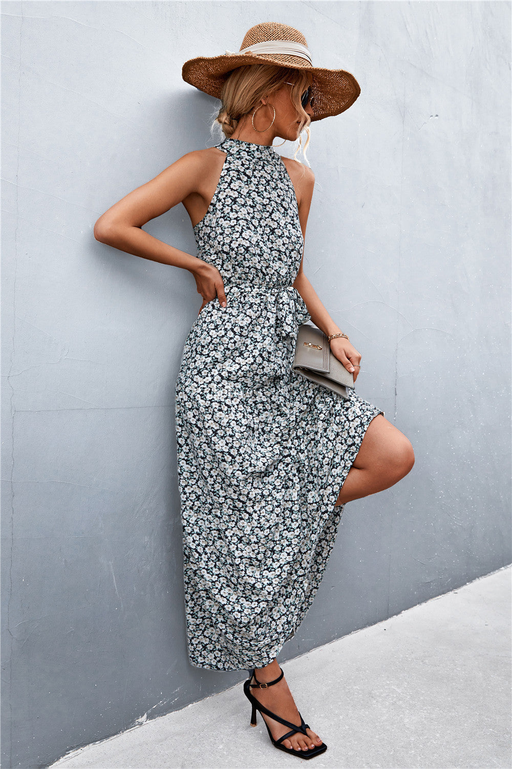 Summer Sleeveless Tie Waist Maxi Dress