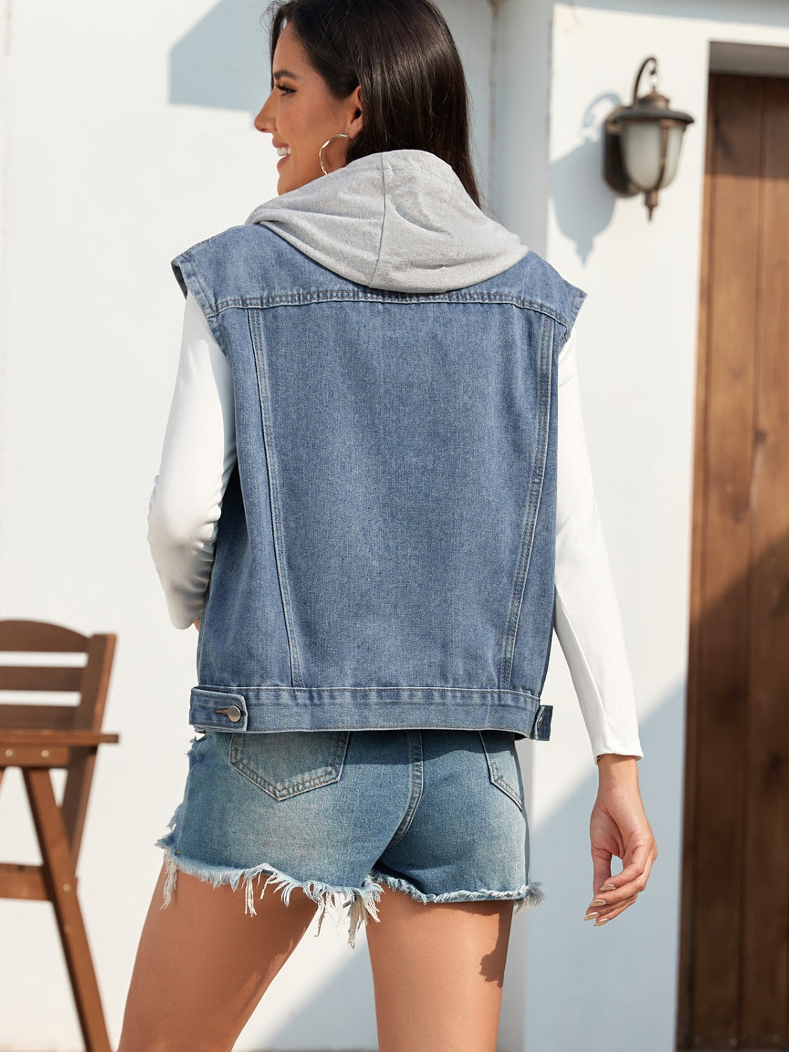 Denim Vest and Jersey Hoodie Jacket