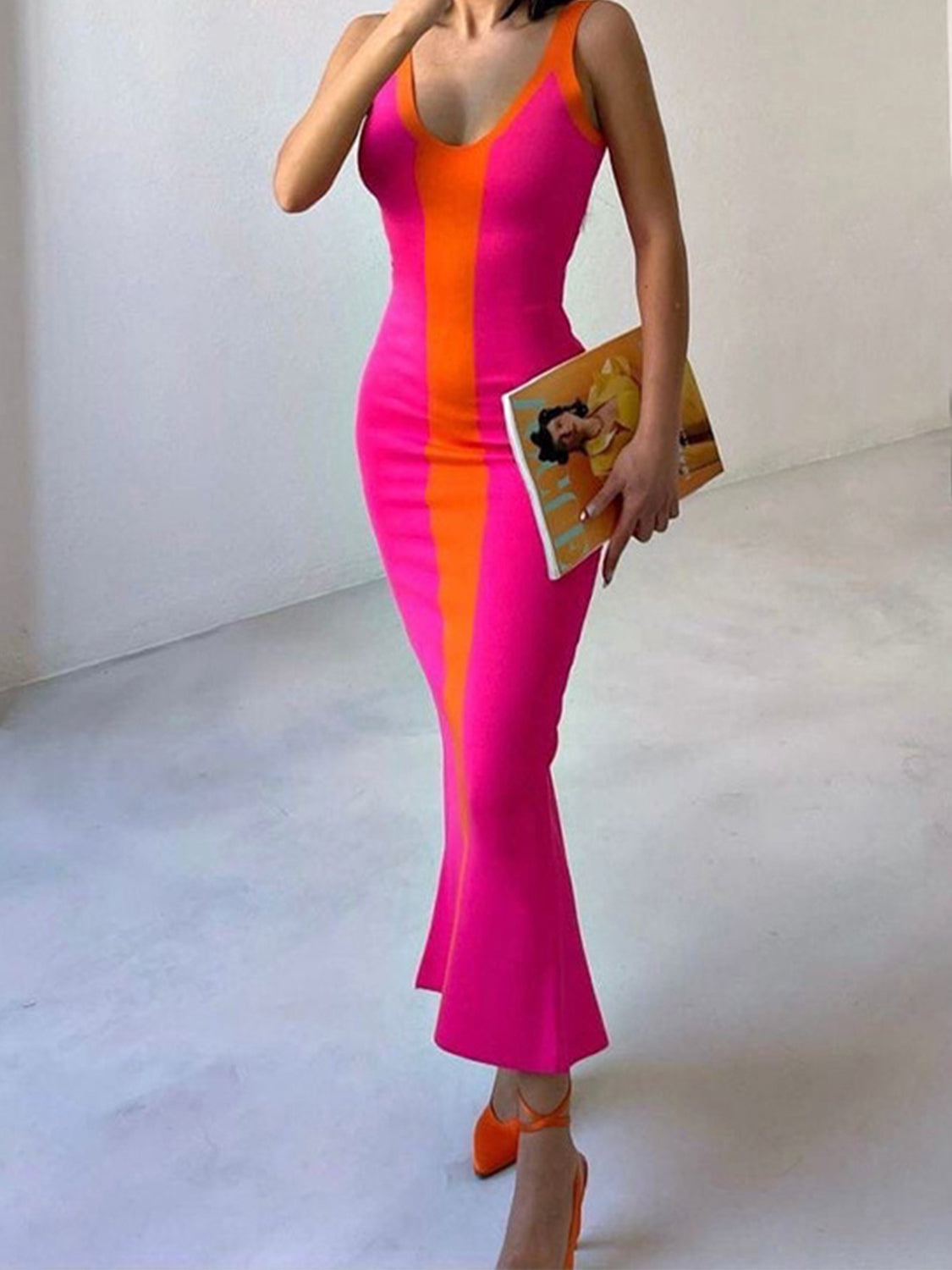 Go Girl Contrast Wide Stipe Midi Dress