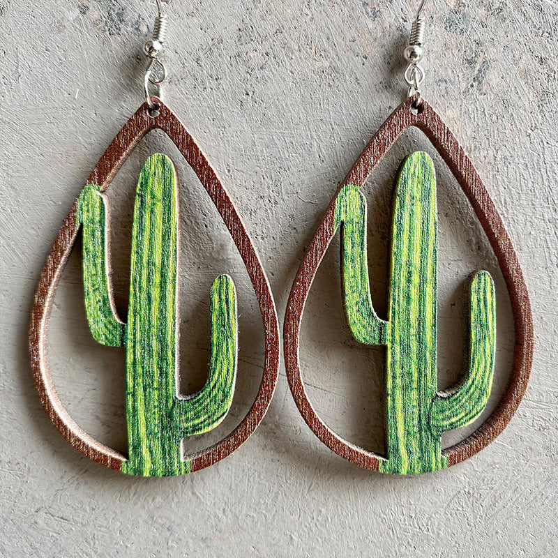 Boho Hollowed Wooden Teardrop Earrings