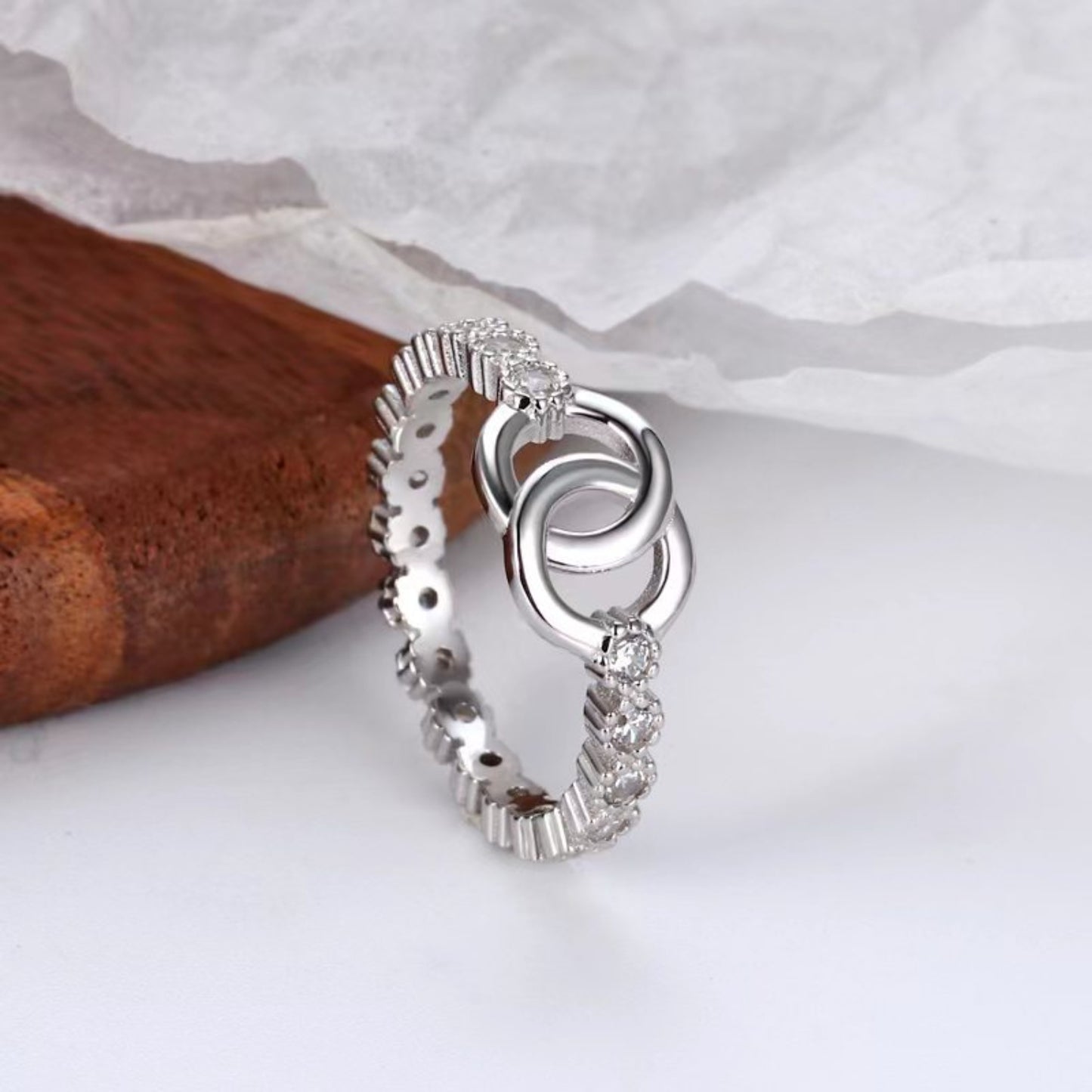 Sterling Silver Interlock Zircon Ring