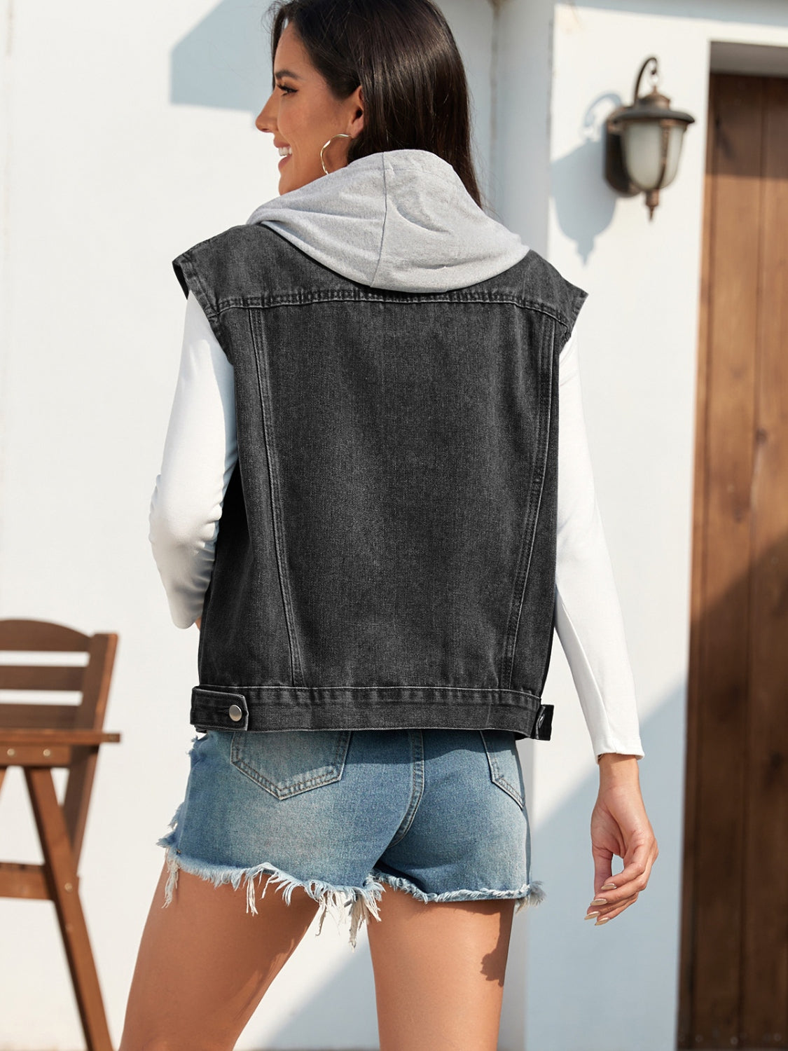 Denim Vest and Jersey Hoodie Jacket