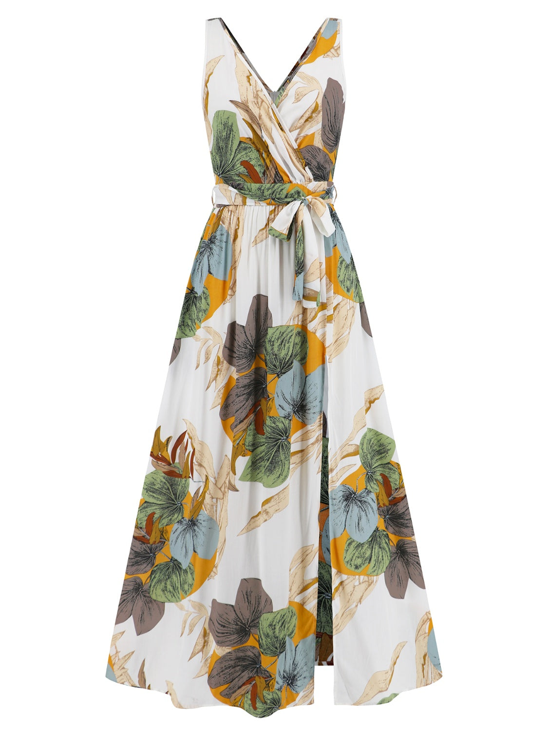 Tropical Sundress with tied waist and side split