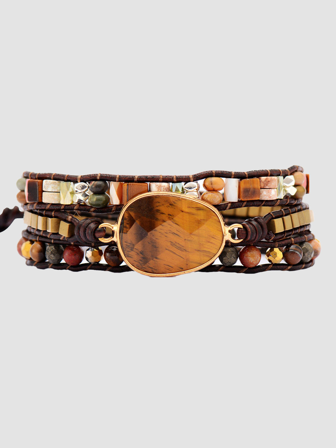 Geometrical Shape Triple-Layer Bracelet with natural Stone