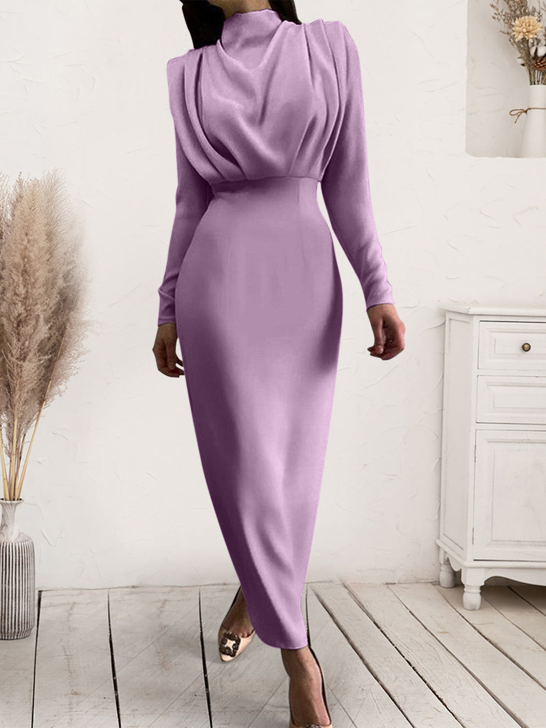 Unik's Ruched Mockneck Long Dress