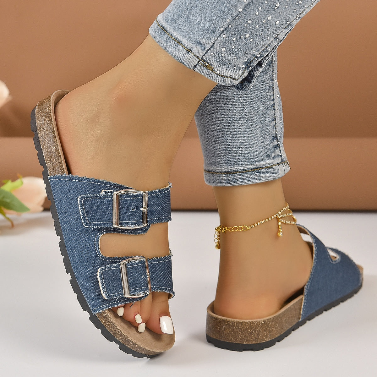 Classic Open Toe Double Buckle Sandals