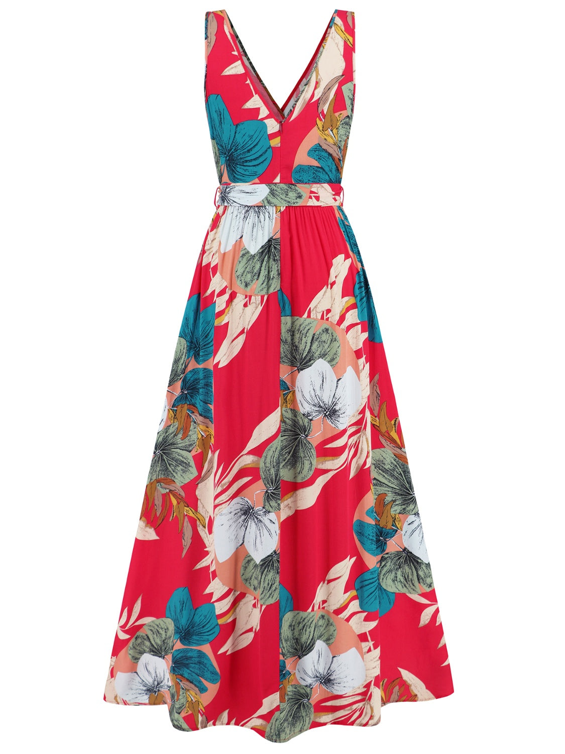 Tropical Sundress with tied waist and side split