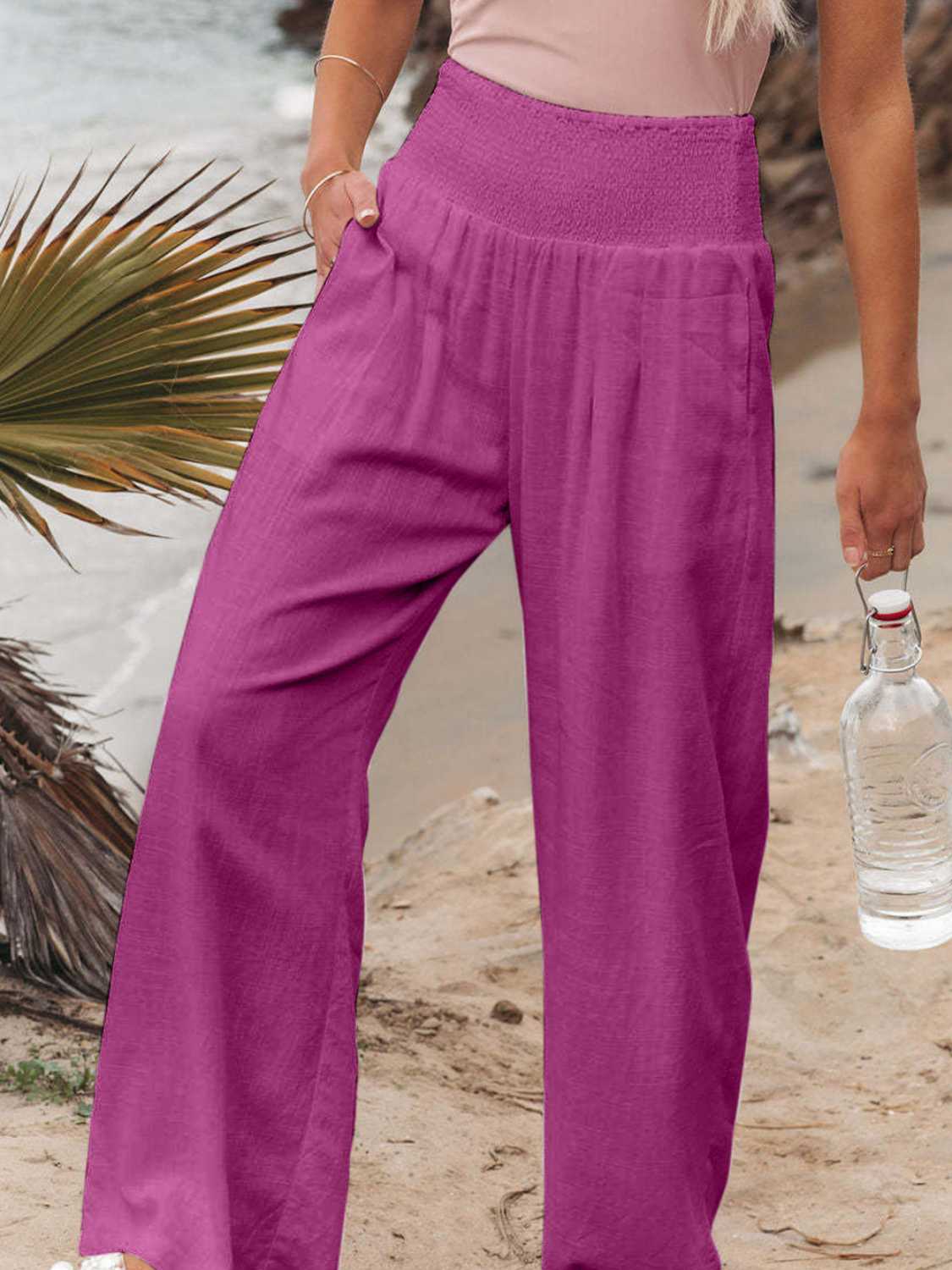 Smocked Waist Wide Leg Pants