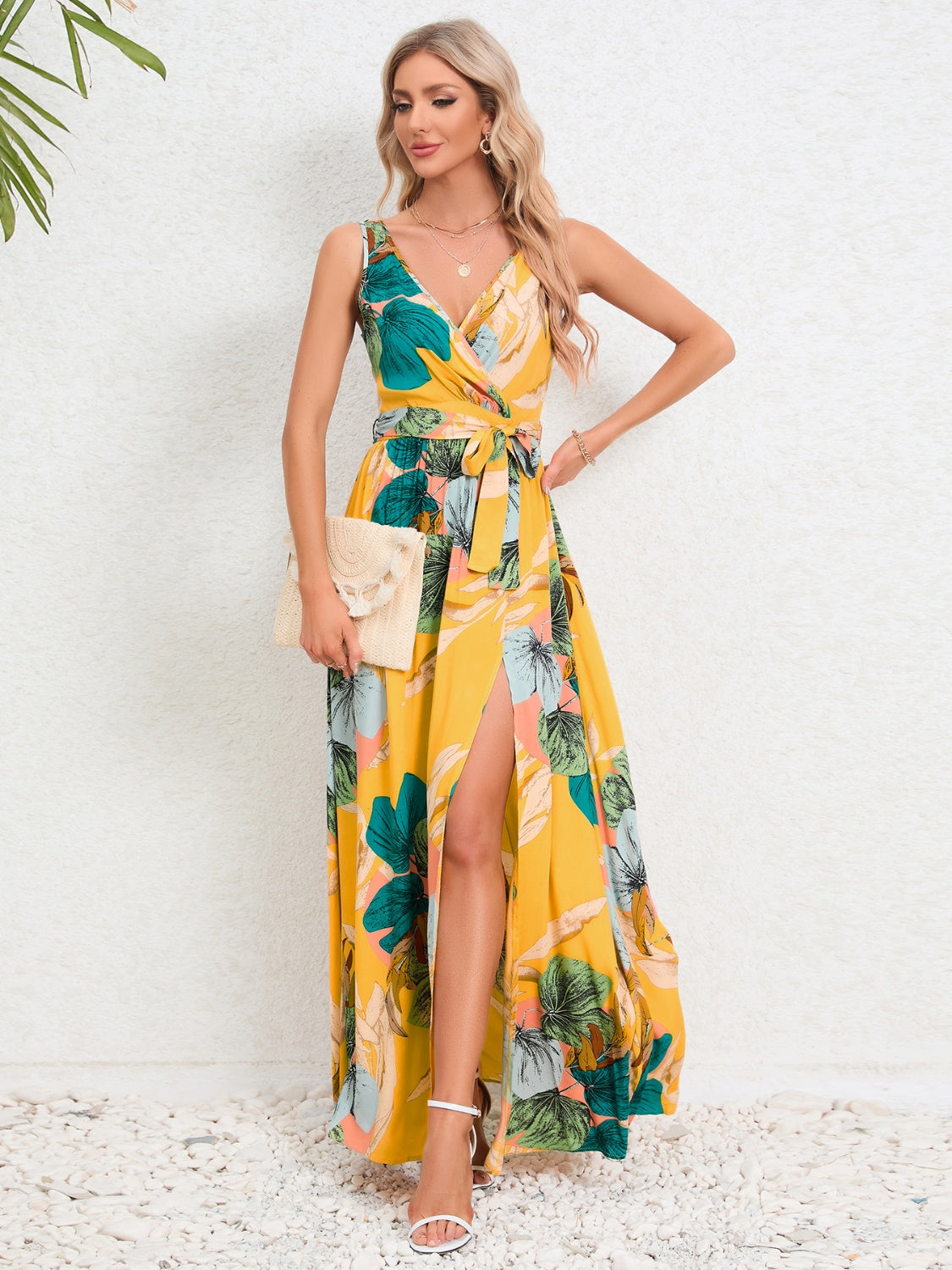 Tropical Sundress with tied waist and side split