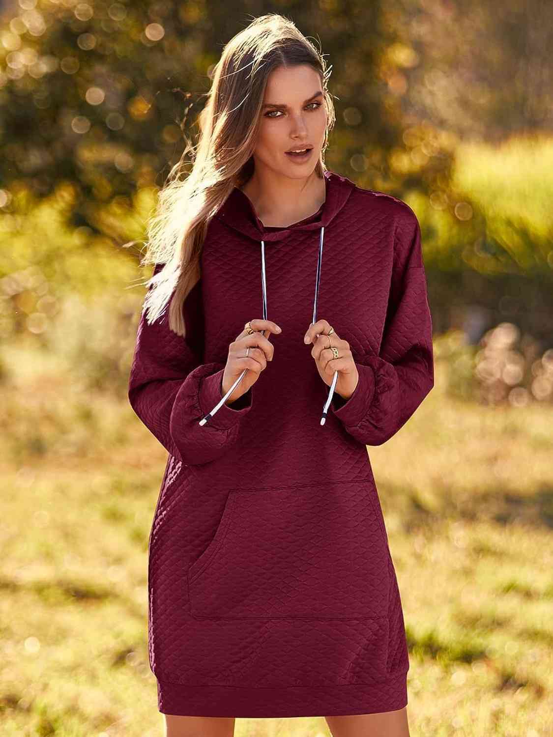 Textured Drawstring Tunic Hoodie Dress