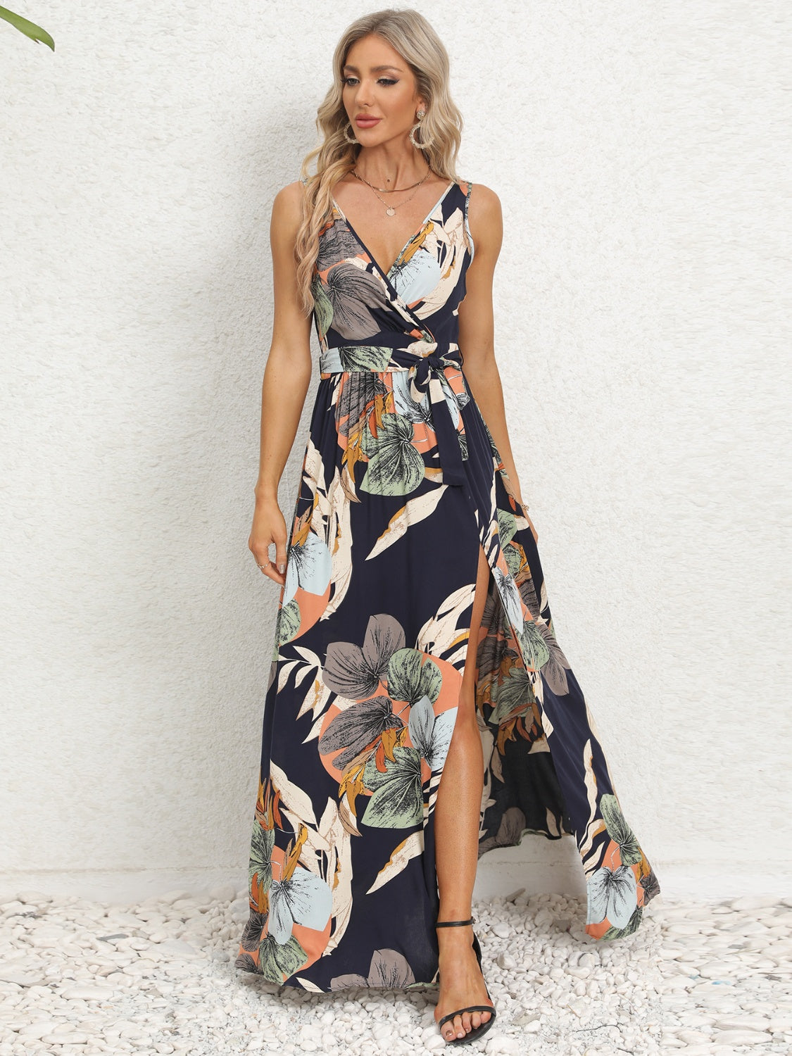 Tropical Sundress with tied waist and side split