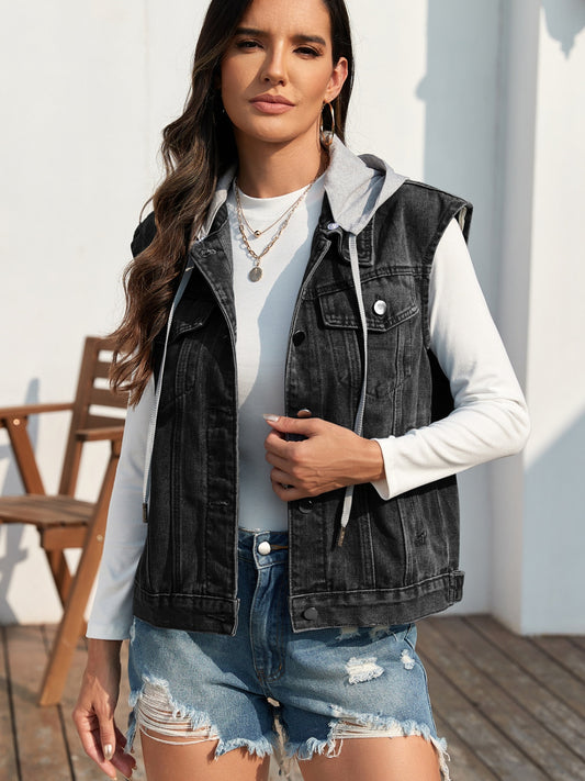 Denim Vest and Jersey Hoodie Jacket