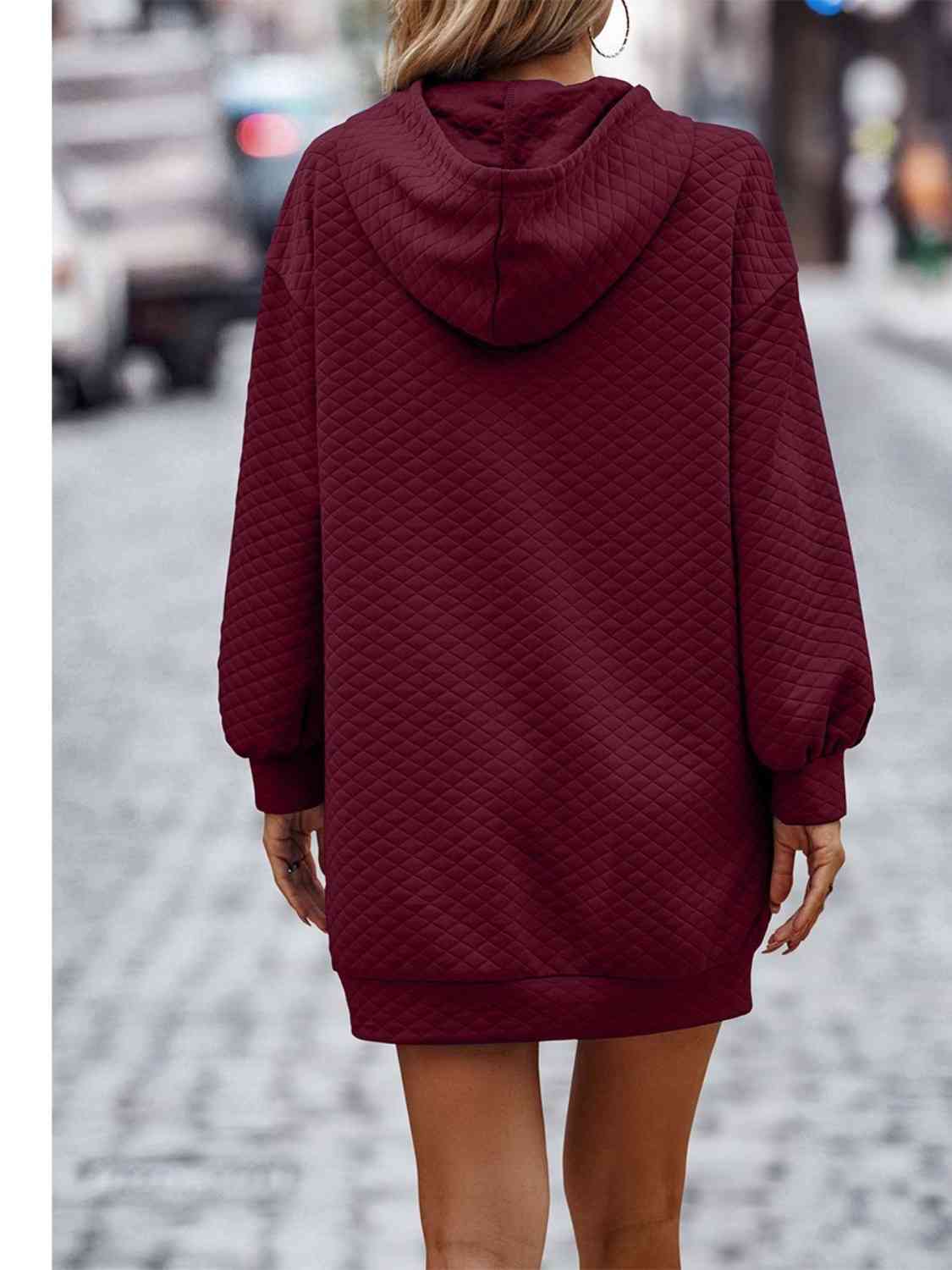 Textured Drawstring Tunic Hoodie Dress