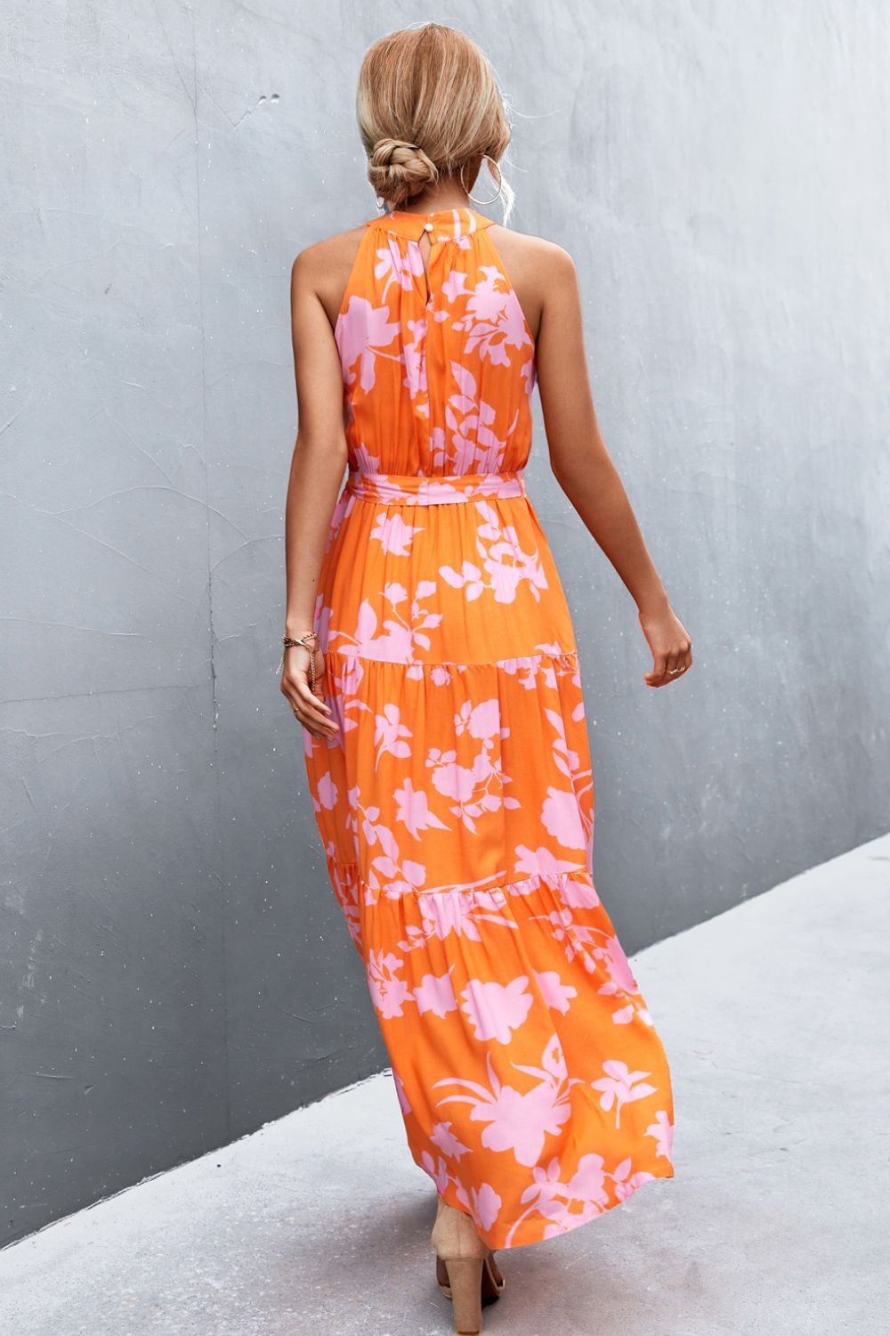 Summer Sleeveless Tie Waist Maxi Dress