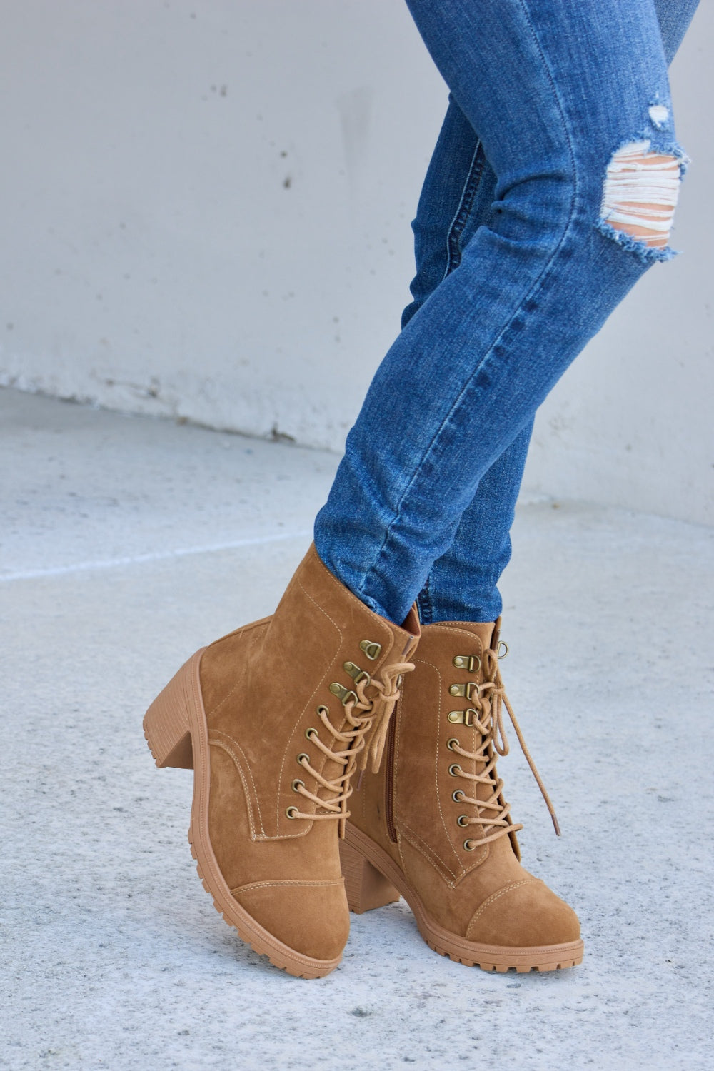 Forever Link Lace-Up Zipper Block Heel Boots