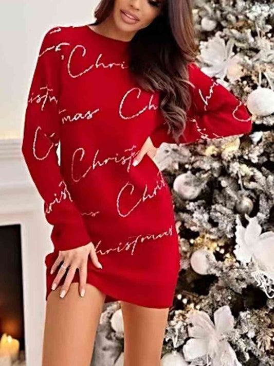 CHRISTMAS  Print Tunic Sweater Dress