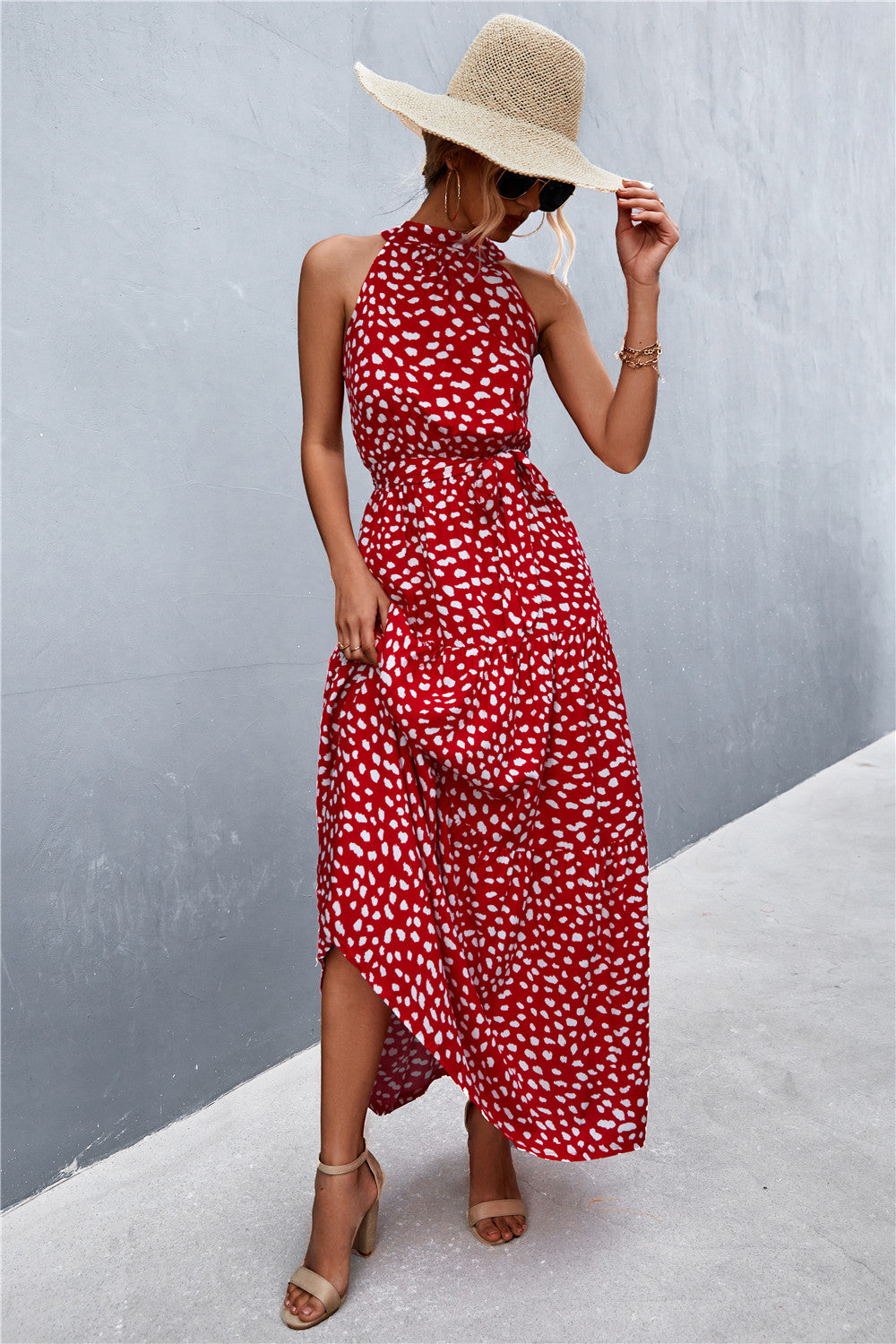 Summer Sleeveless Tie Waist Maxi Dress