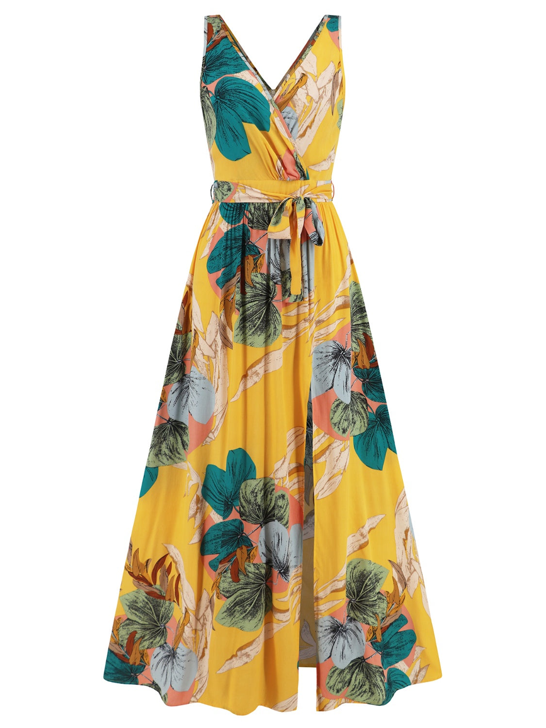 Tropical Sundress with tied waist and side split