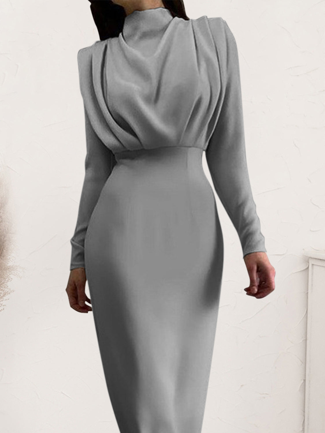 Unik's Ruched Mockneck Long Dress