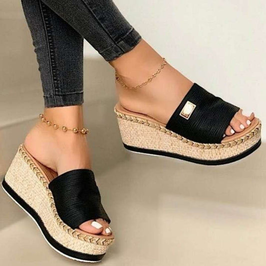 City Faux Leather Open Toe Wedge  Heel Sandals