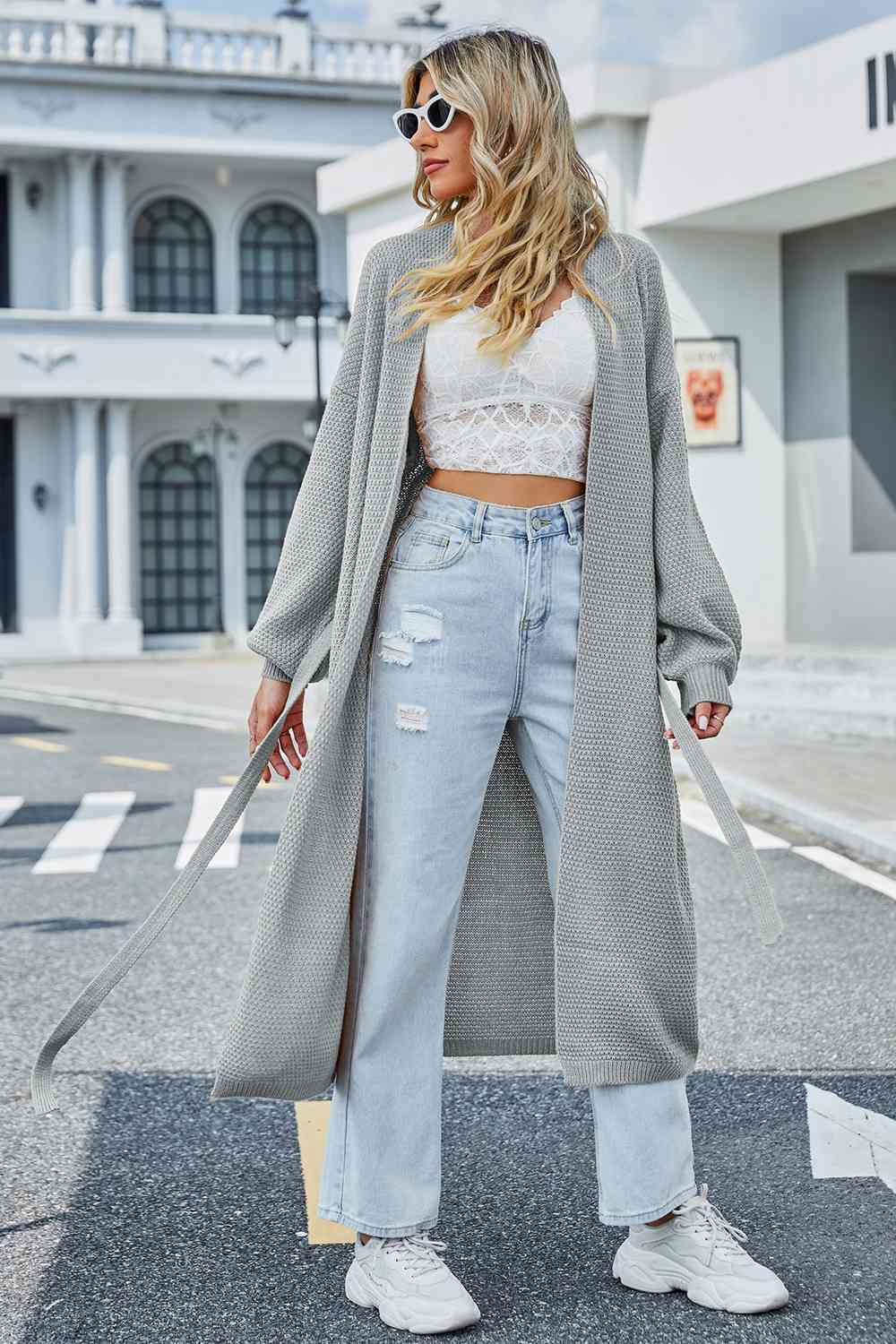 Tie Waist Longline Cardigan Coat