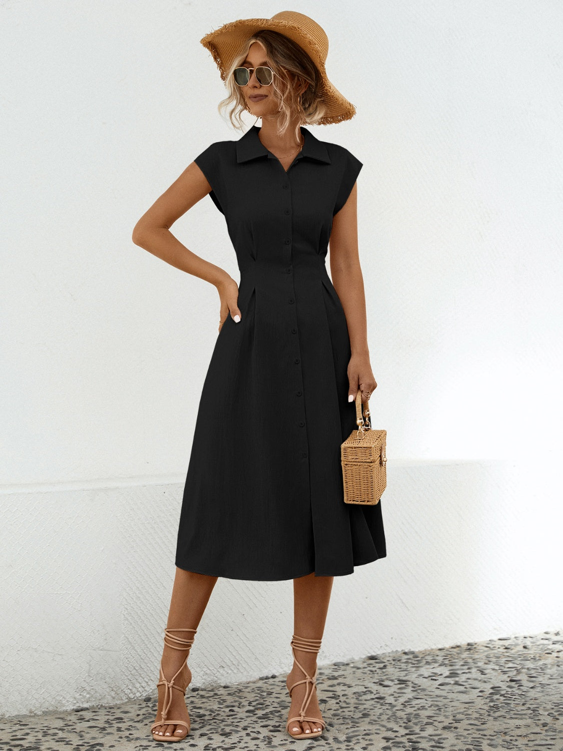 Suburban Girl Cap Sleeve Midi Dress