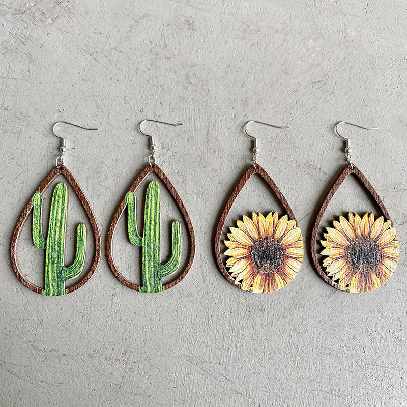 Boho Hollowed Wooden Teardrop Earrings