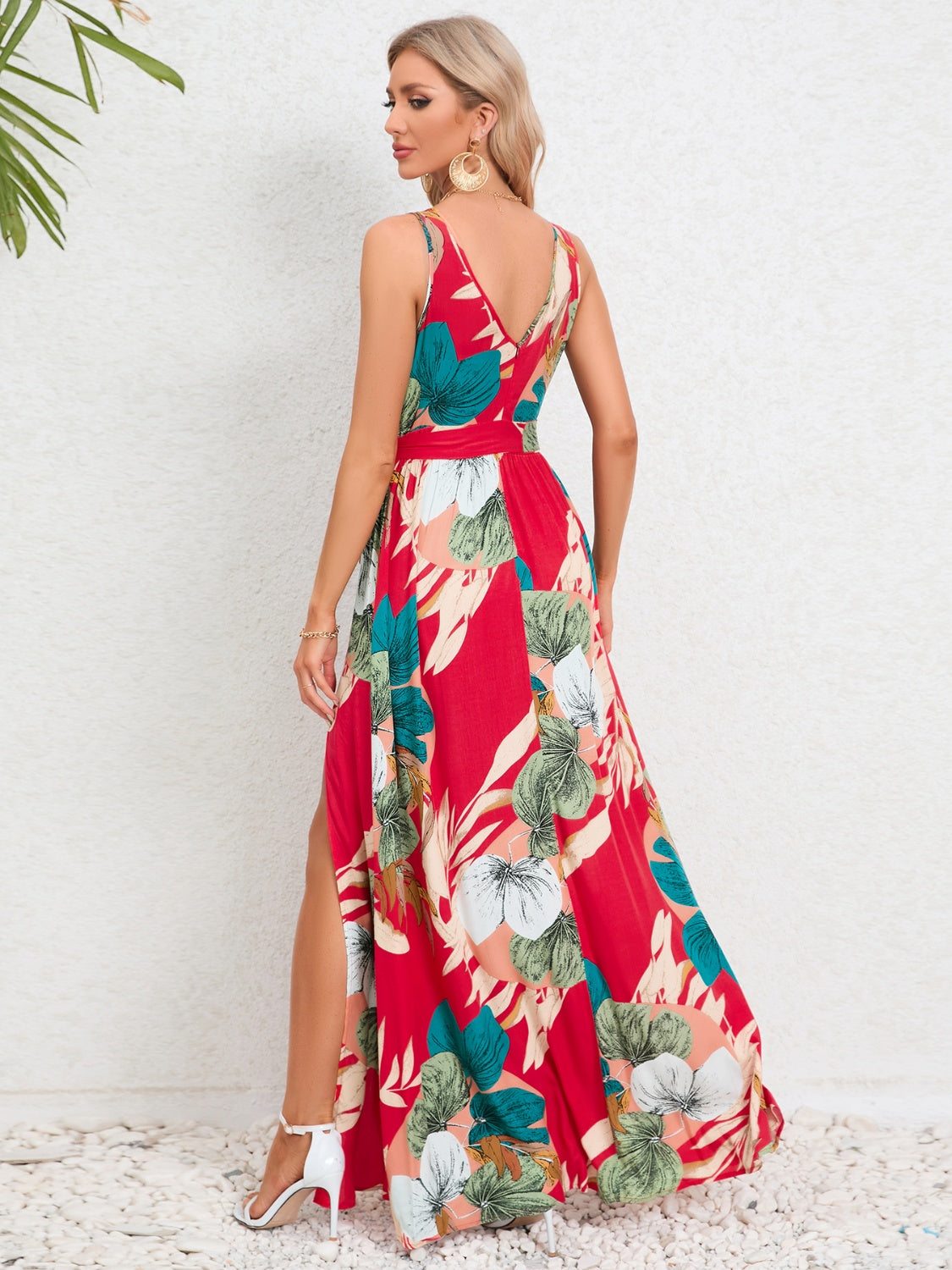 Tropical Sundress with tied waist and side split