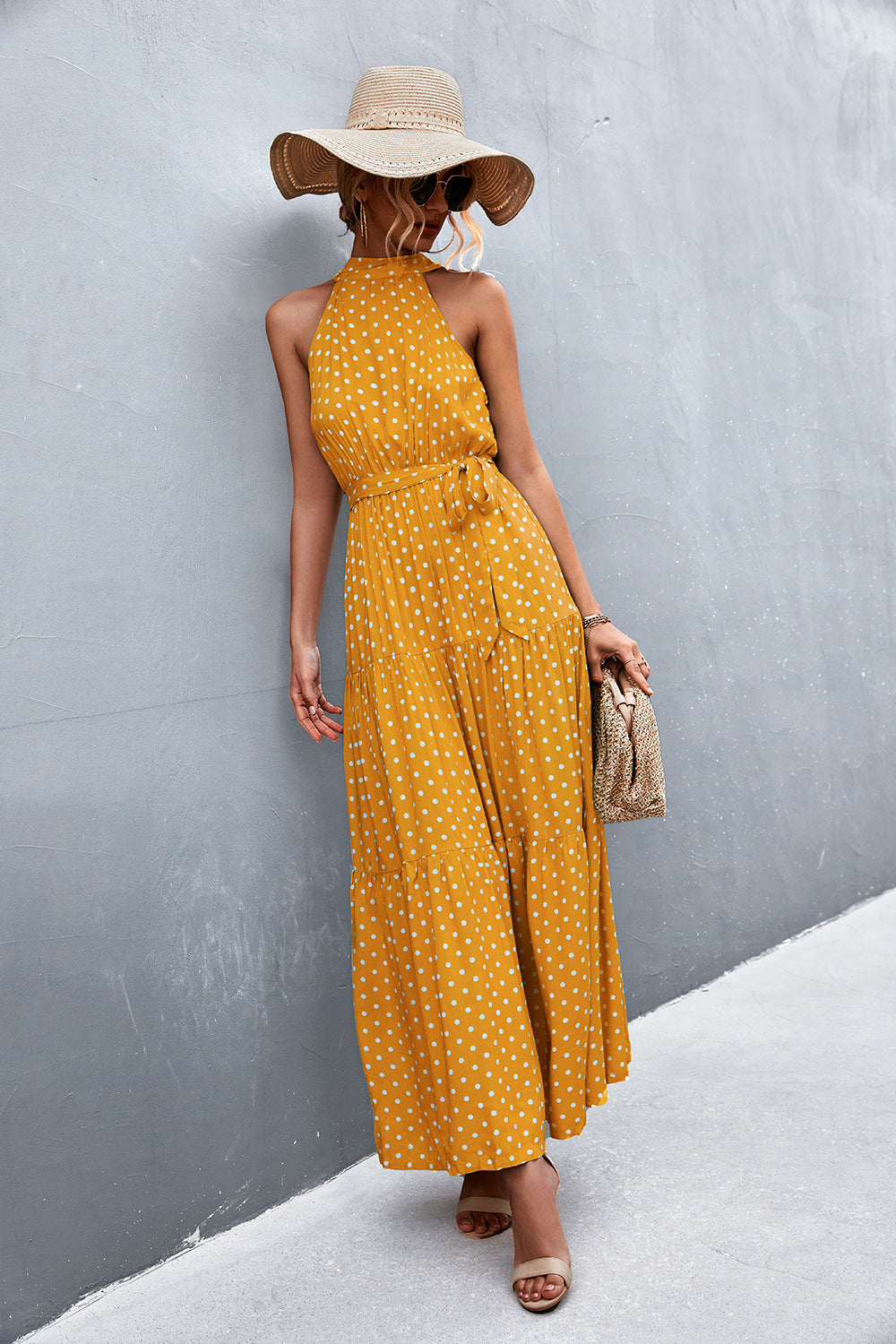 Summer Sleeveless Tie Waist Maxi Dress