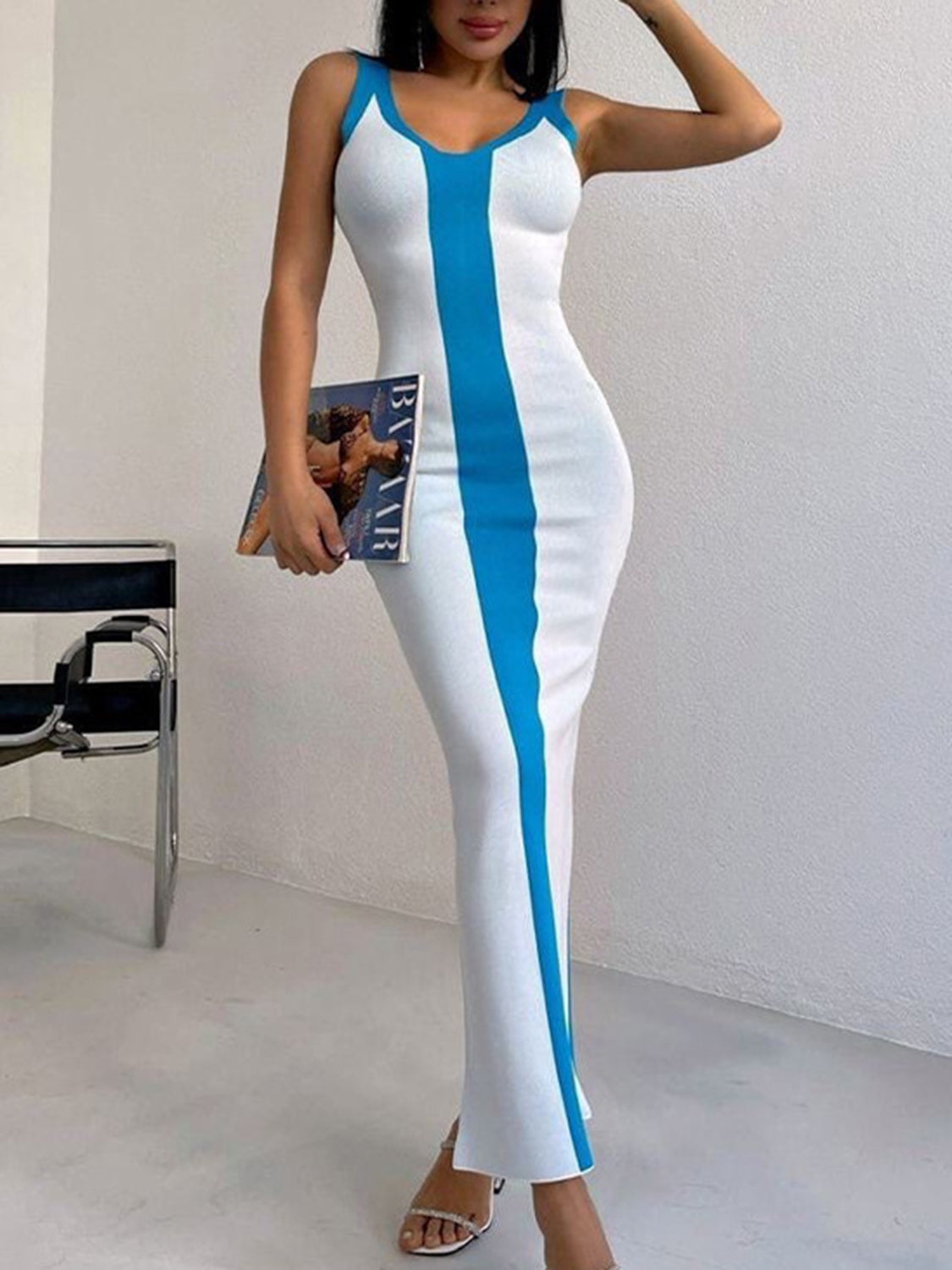 Go Girl Contrast Wide Stipe Midi Dress